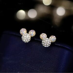 Mickey Mouse shaped silver sparkling earrings